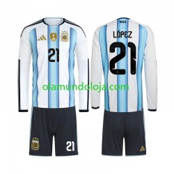 Camisola Argentina Jose Manuel Lopez 21 Criança Equipamento Primeiro Copa do Mundo 2026 Manga Comprida